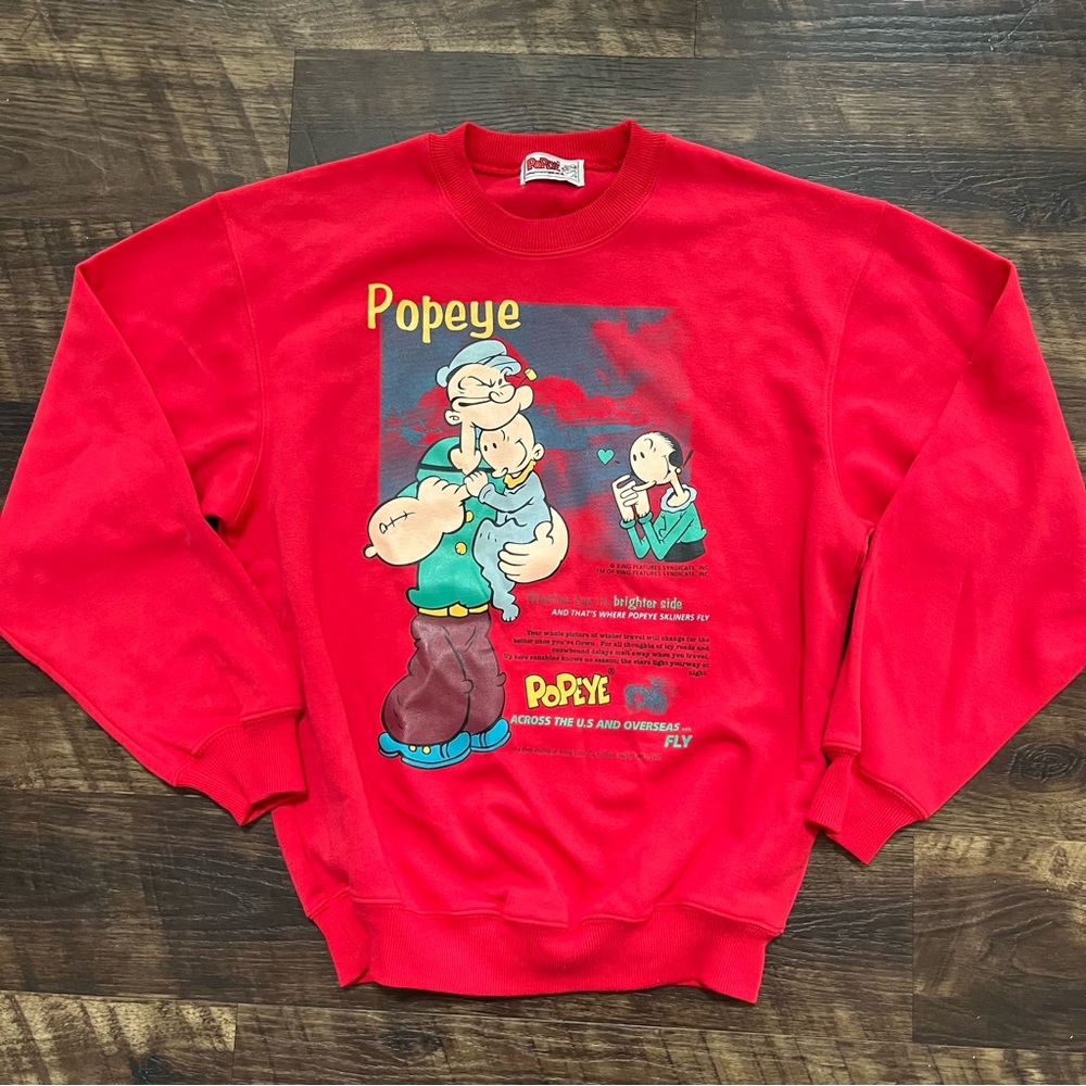 Vintage 80s? Popeye big graphic comic sweatshirt size 3 medium large red cartoon
